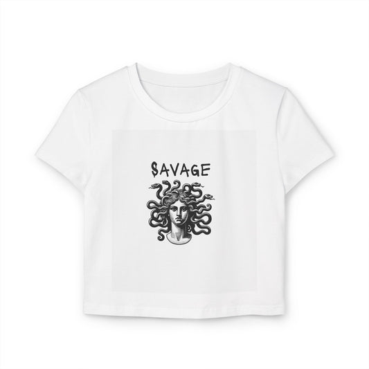 Savage Women's Baby Tee, Cute Crop Top, Edgy Graphic Shirt, 90s Style Fashion, Casual Streetwear Tee, Gift for Her