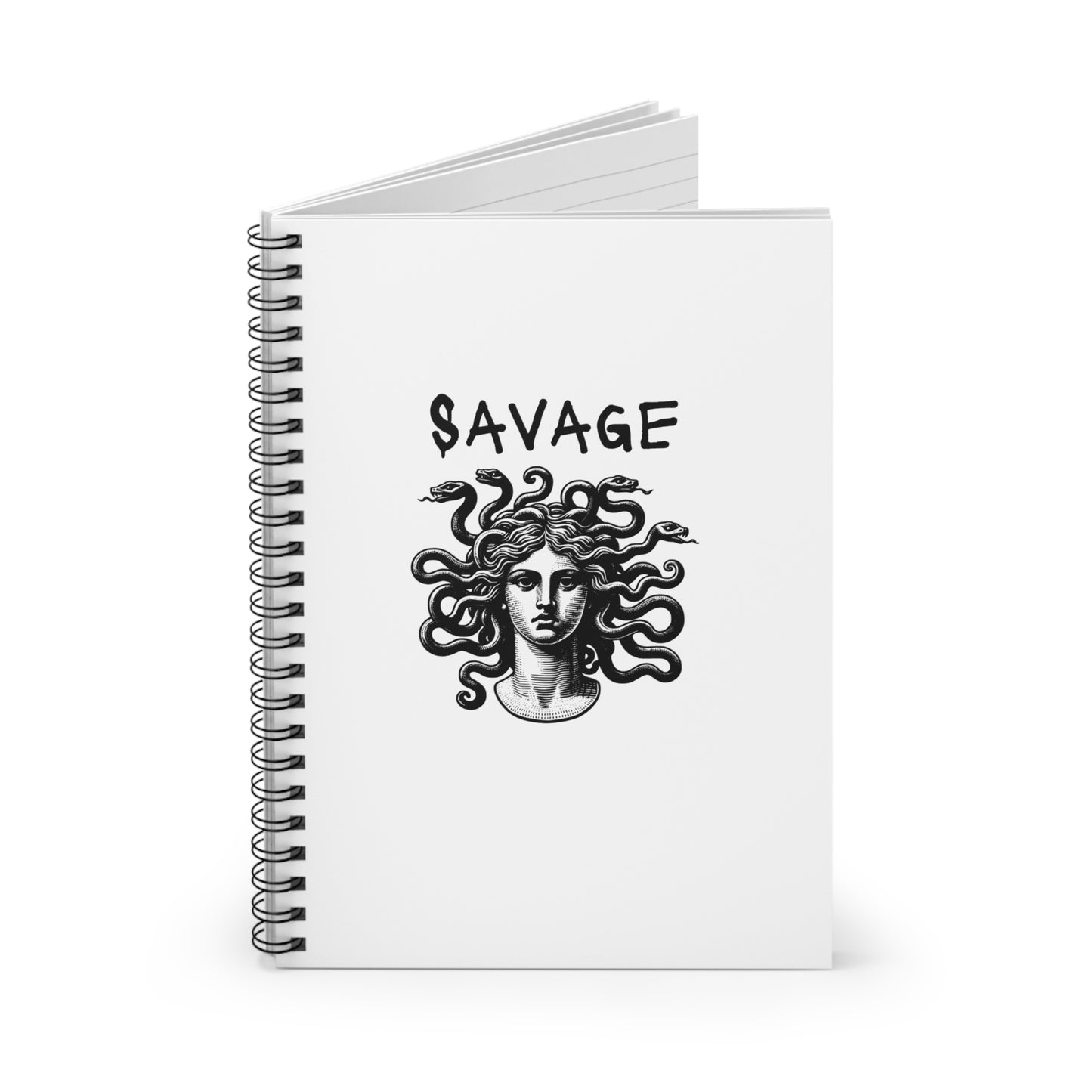 Savage Spiral Medusa Notebook - Ruled Lined Journal for Creatives, Gift for Writers, Unique College Supplies, Medusa Art Notebook